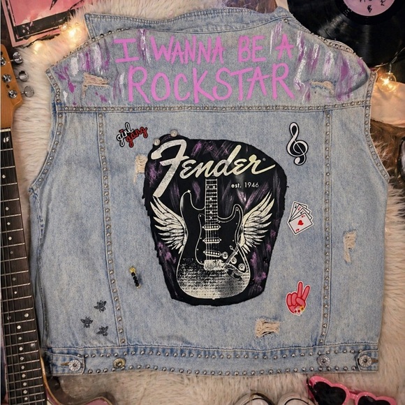 POL Jackets & Blazers - POL Denim Jean Jacket Light Blue with Pink Rockstar Graphic